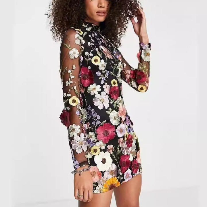 Damen Gesticktes Blumenkleid Drune