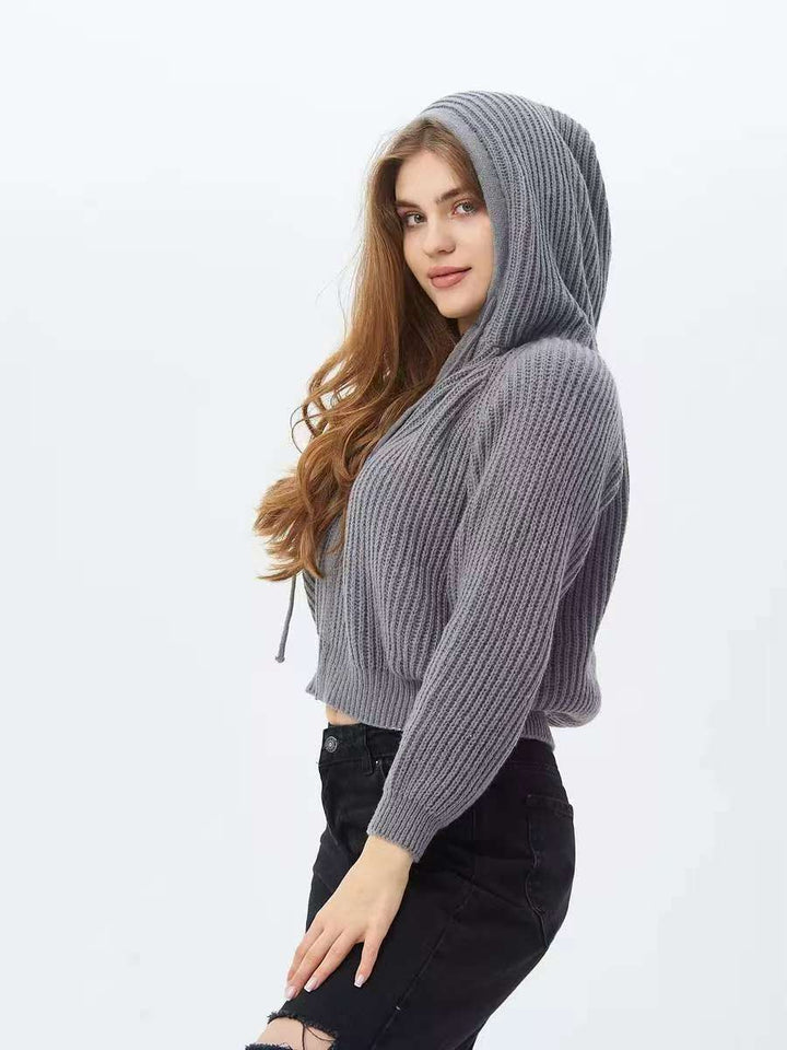 Damen Kuscheliger Kapuzenpullover im Rippdesign mit cropped Schnitt Drune