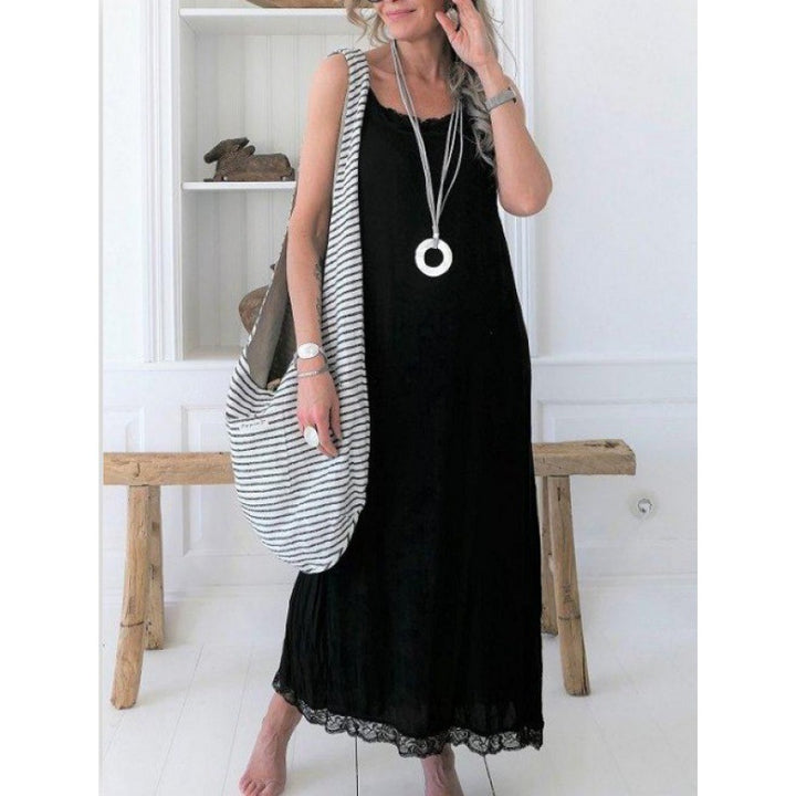 Damen lässiges Maxikleid im Boho-Stil mit Spitzendetails Drune