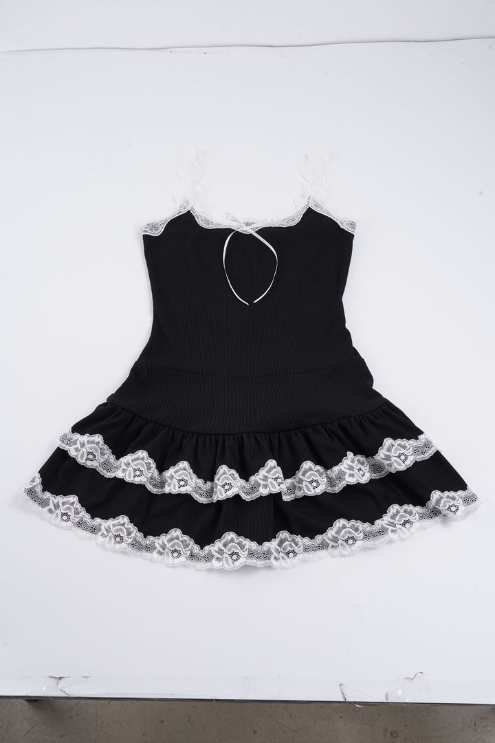 Damen Verspieltes Babydoll-Kleid mit Spitzenrand und verstellbaren Trägern Drune