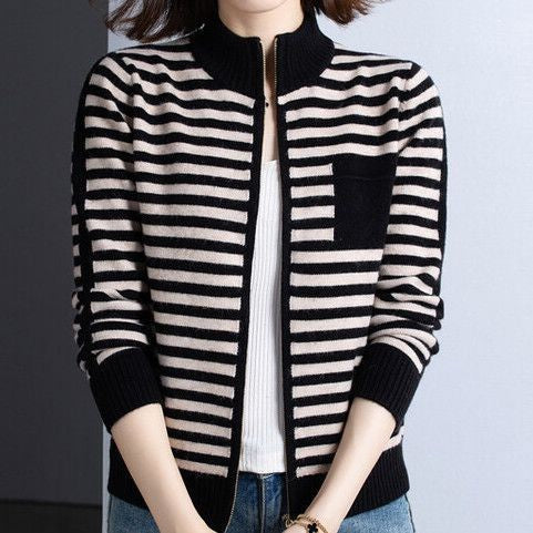 Damen Strickjacke mit Stehkragen und Reißverschluss Drune