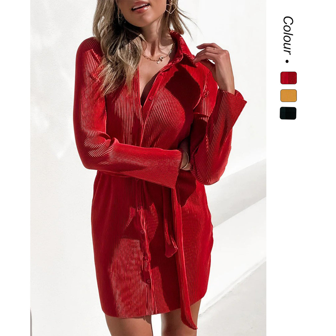 Damen Hemdblusenkleid mit taillierbarem Gürtel und feinem Strukturdesign Drune