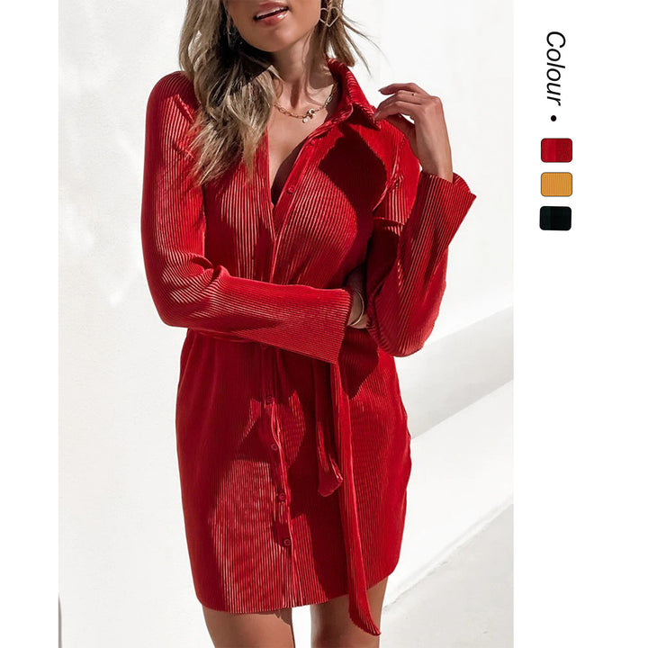 Damen Hemdblusenkleid mit taillierbarem Gürtel und feinem Strukturdesign Drune