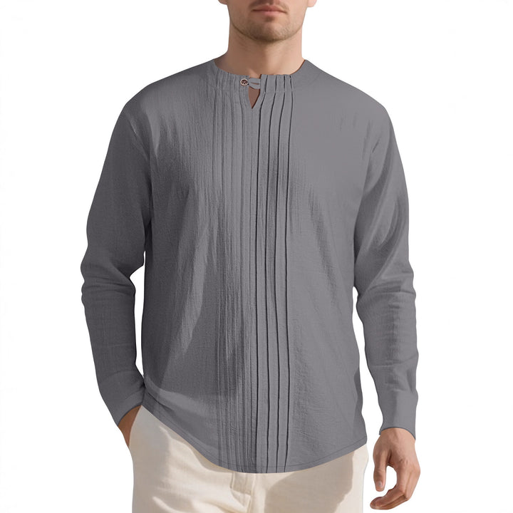 Herren Langarmshirt mit modischem Henley-Ausschnitt und Faltenstruktur Drune