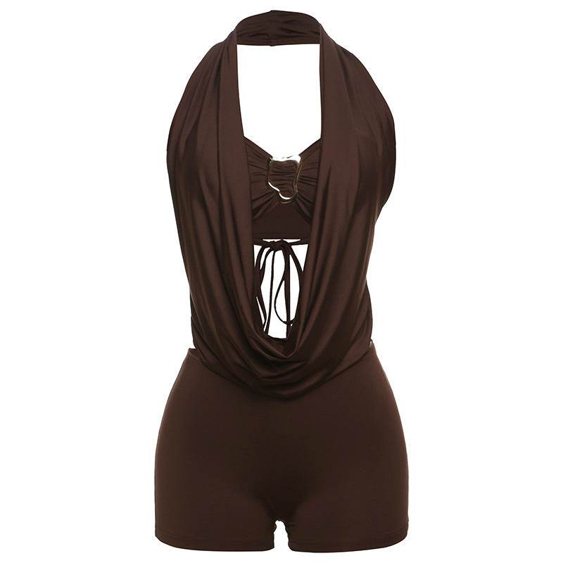 Damen Leopardenmuster Halterneck Overall Drune