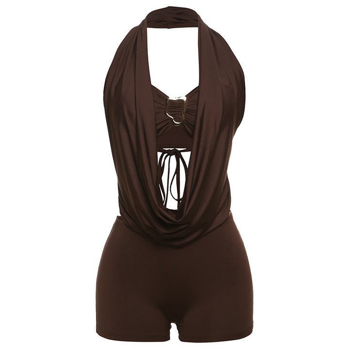 Damen Leopardenmuster Halterneck Overall Drune