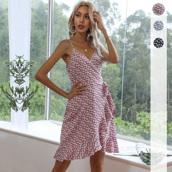 Damen Wickelkleid im floralen Design mit asymmetrischem Saum und Rüschendetails Drune
