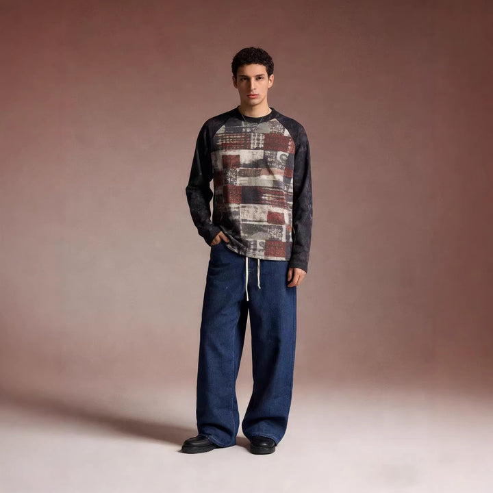 Herren lässiges Sweatshirt mit grafischem Print und Raglanärmeln Drune