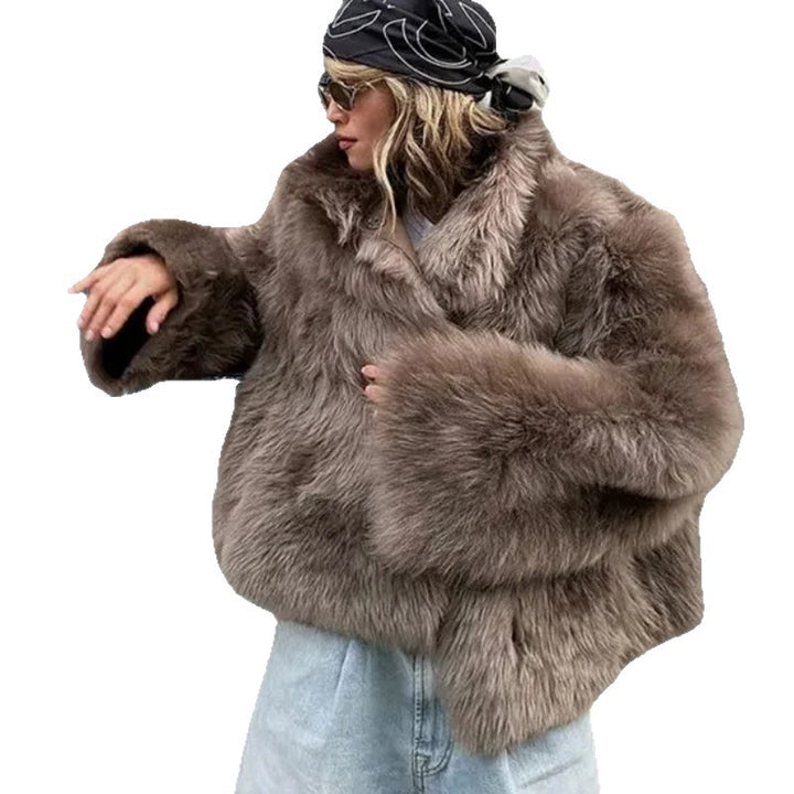 Damen Kunstpelzjacke mit voluminösen Ärmeln und luxuriösem Schnitt Drune