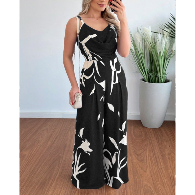 Damen eleganter Overall mit gefaltetem Oberteil und floralem Design Drune