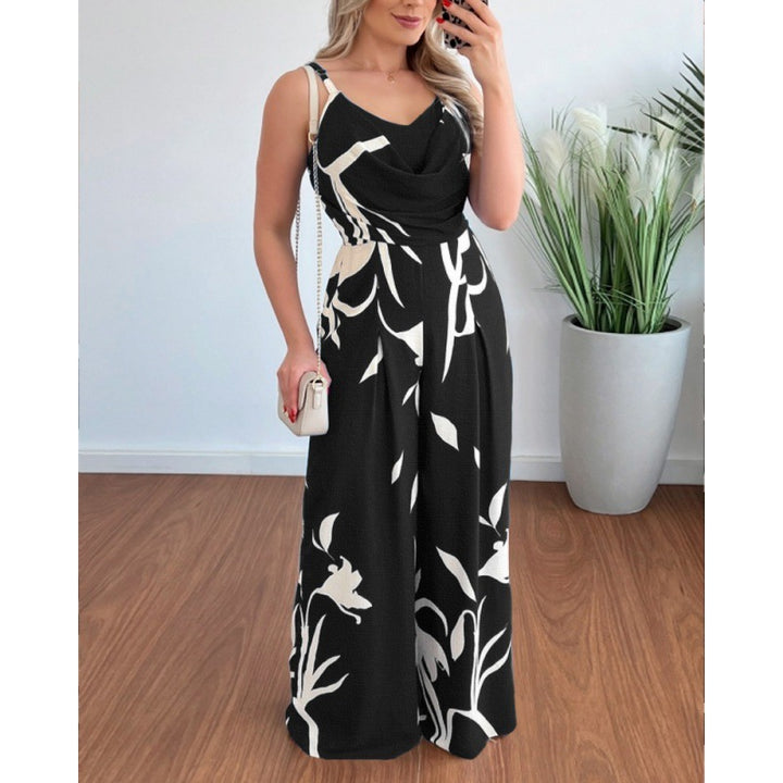 Damen eleganter Overall mit gefaltetem Oberteil und floralem Design Drune