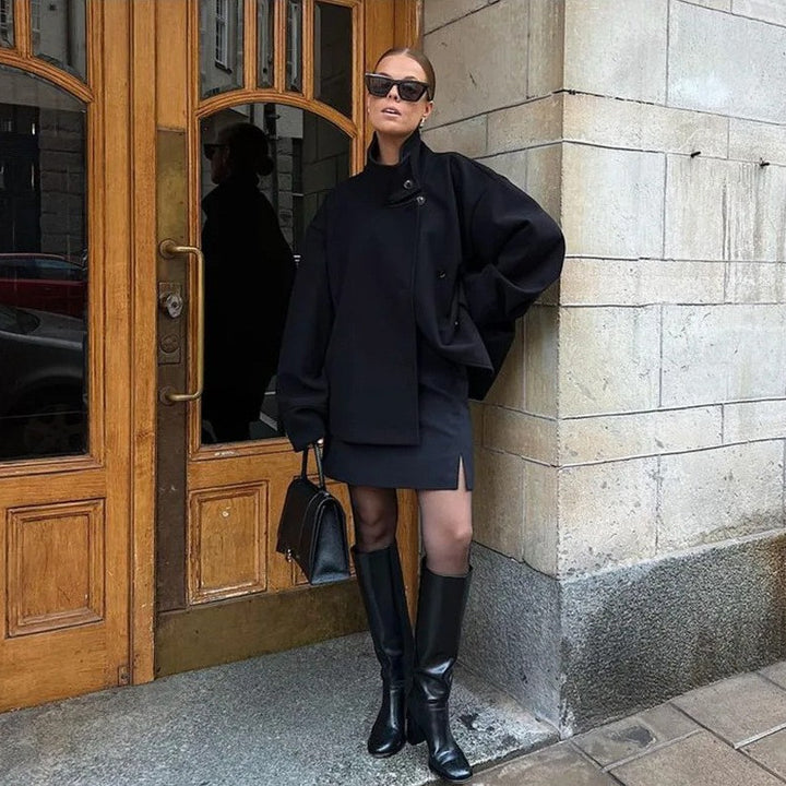 Damen modische Übergangsjacke mit elegantem Kragen und praktischen Knopfdetails Drune