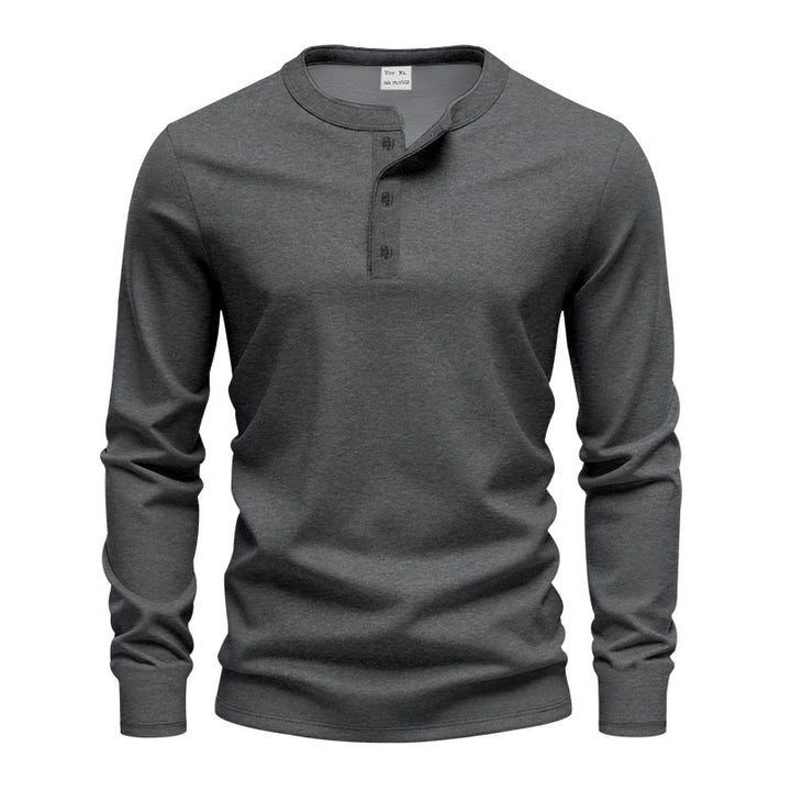 Herren nan tailliertes Langarm-Henleyshirt mit Stehkragen, feinem Baumwollstretch und Rippbündchen Drune