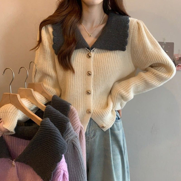 Damen Strickjacke mit Vintage-Kragen und großen Knopfdetails Drune