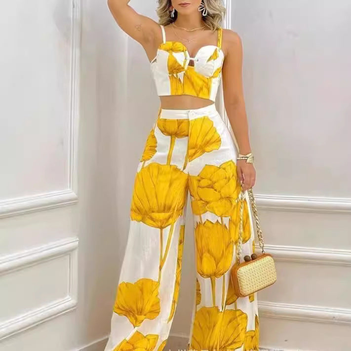 Damen Zweiteiliges Set mit floralem Design und schickem Bustier Drune