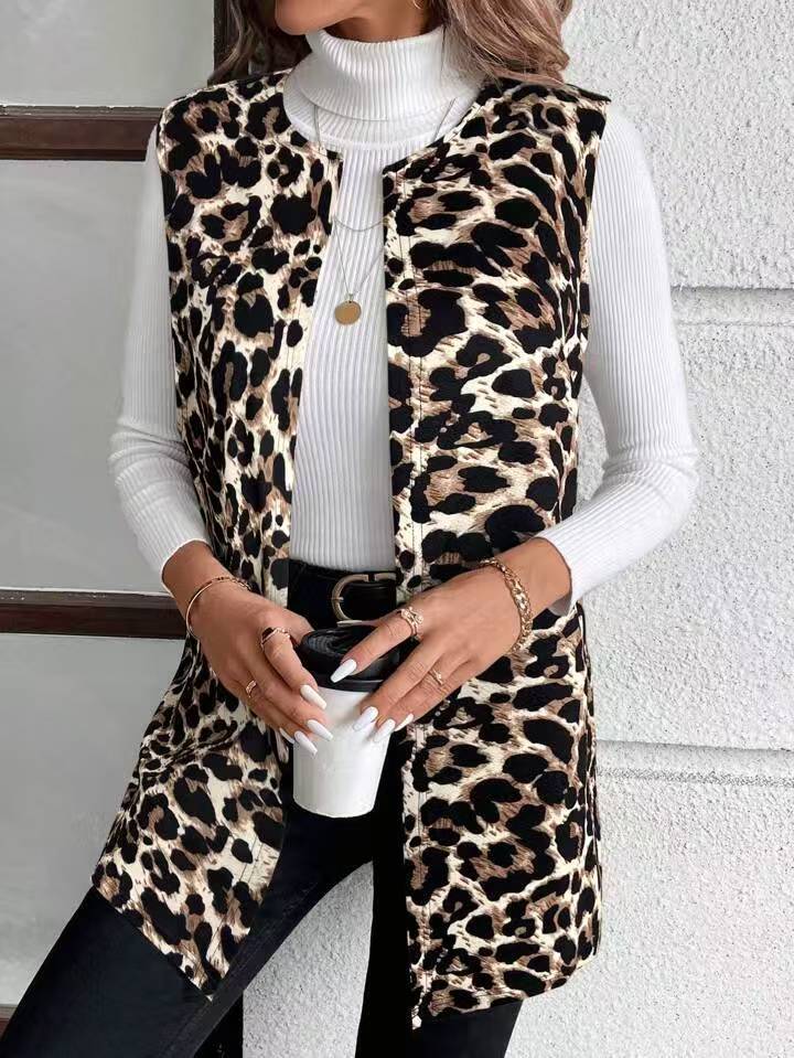 Damen Mode Weste mit Leopardenmuster Drune