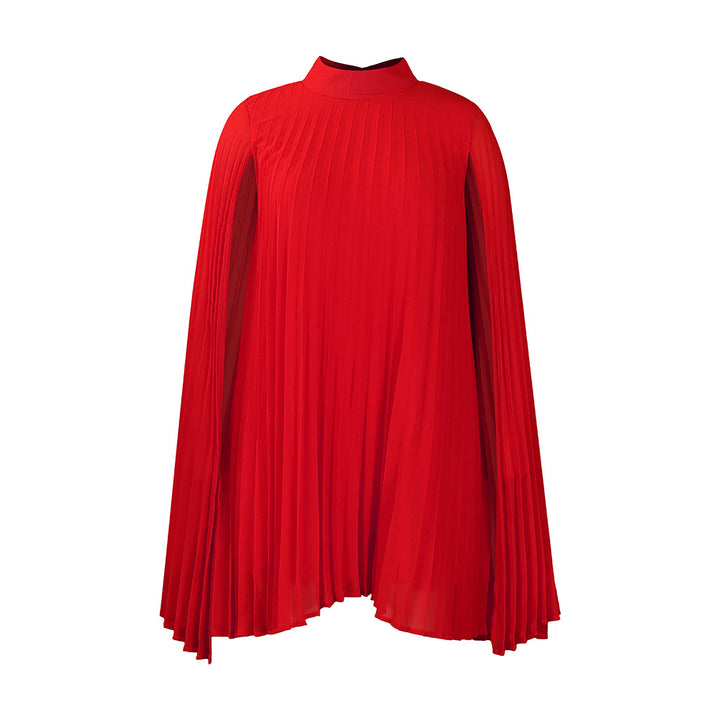 Damen Plissiertes Kleid mit majestätischen Ärmeln und hohem Kragen Drune