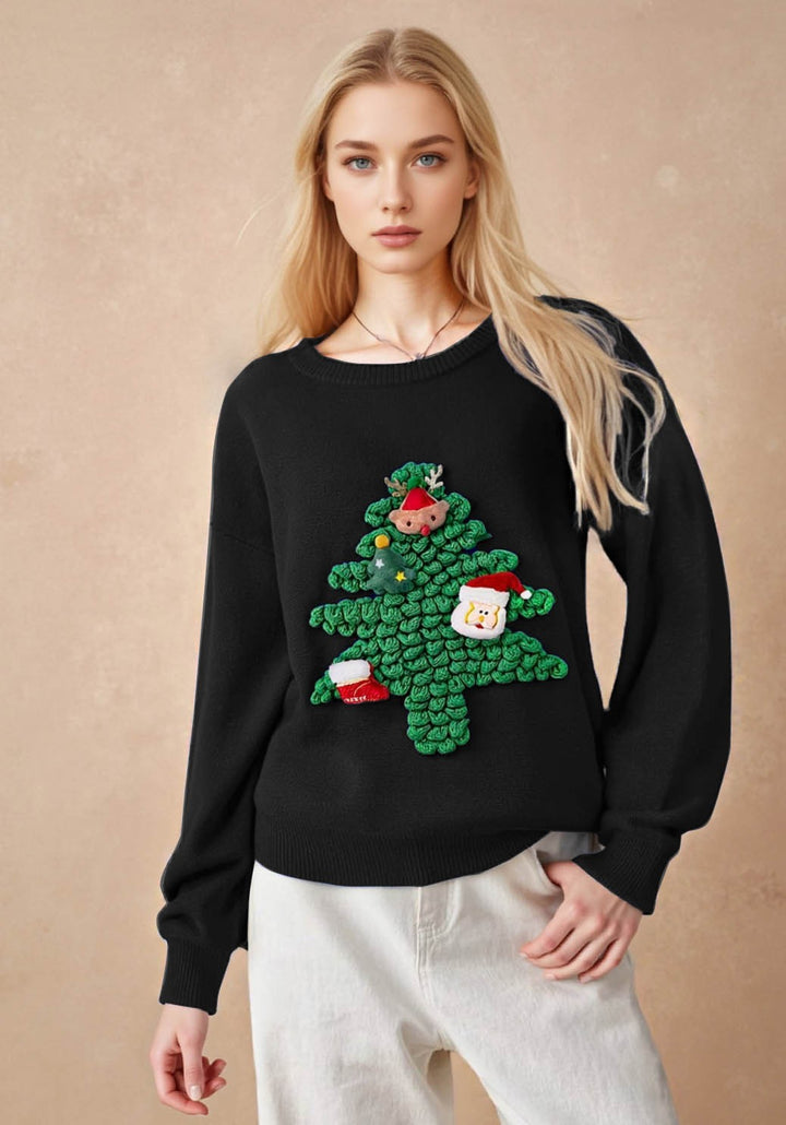 Damen Weihnachts-Pullover mit 3D-Tannenbaum-Design Drune