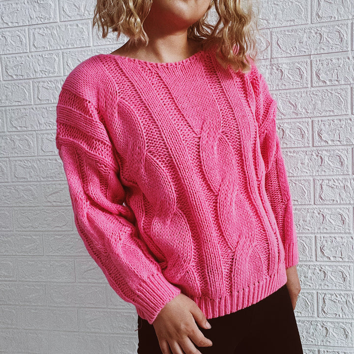 Damen Grobstrickpullover mit auffälligem Zopfmuster und weitem Schnitt Drune