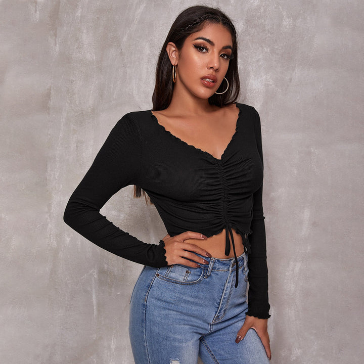 Damen cropped Oberteil mit Schnürung und eleganten Rüschendetails Drune