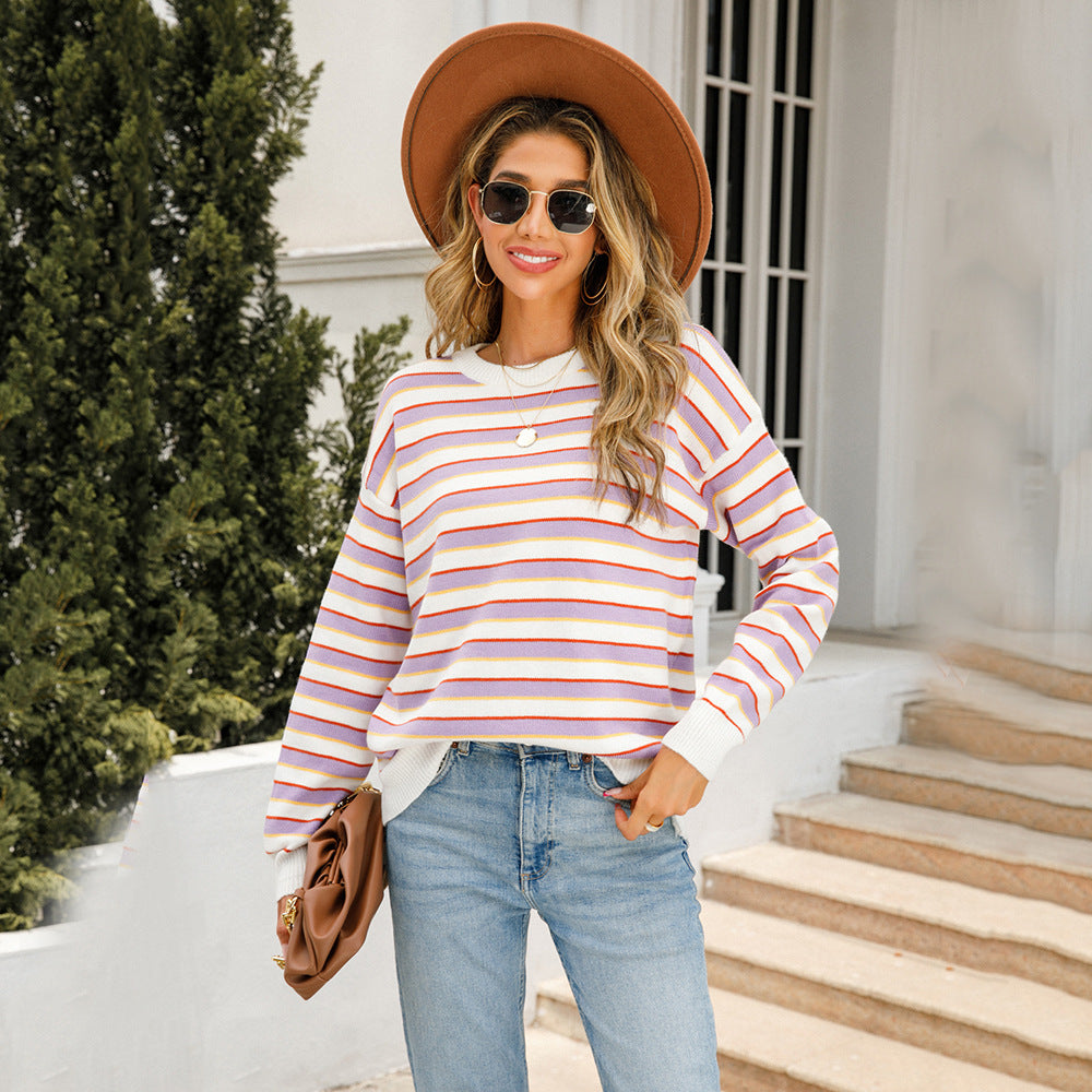 Damen lässiger gestreifter Pullover Drune