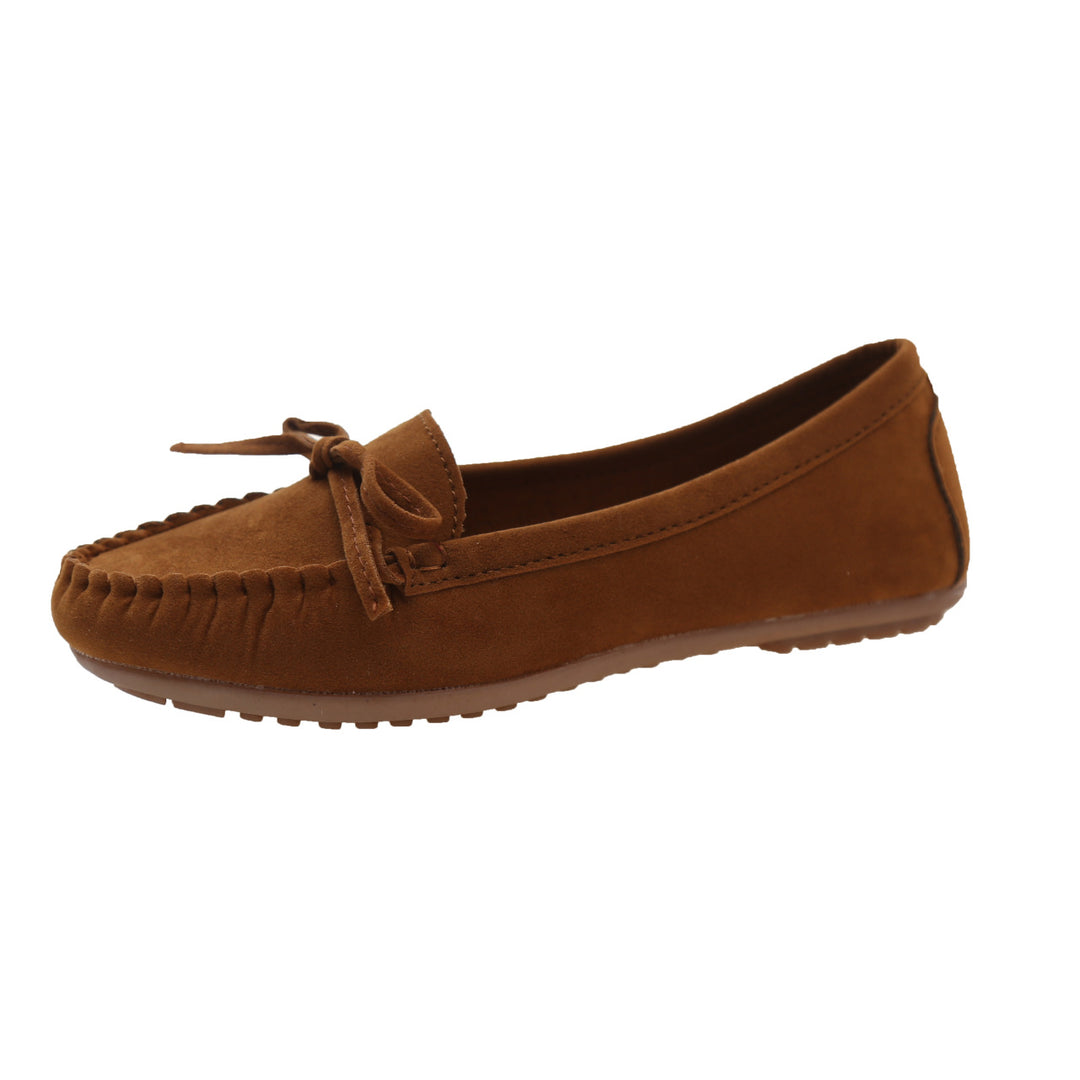 Damen Casual Wildleder Mokassin Ballerinas mit dekorativer Schleife Drune