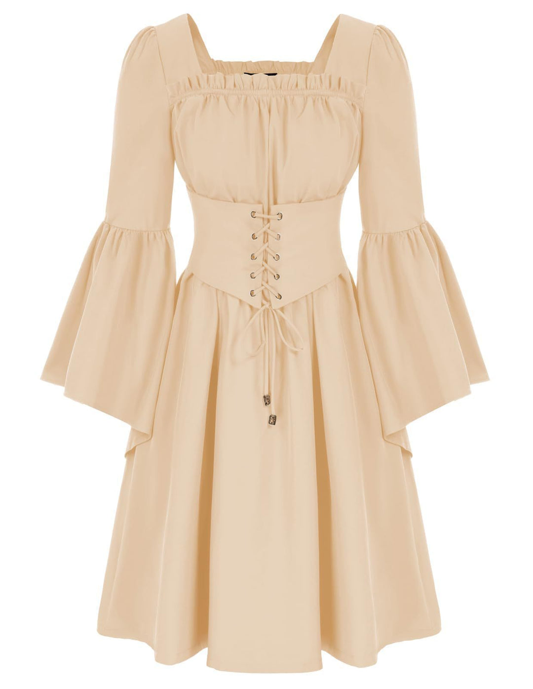 Damen Mittelalterliches Kleid mit fließenden Ärmeln und Schnürdetail Drune