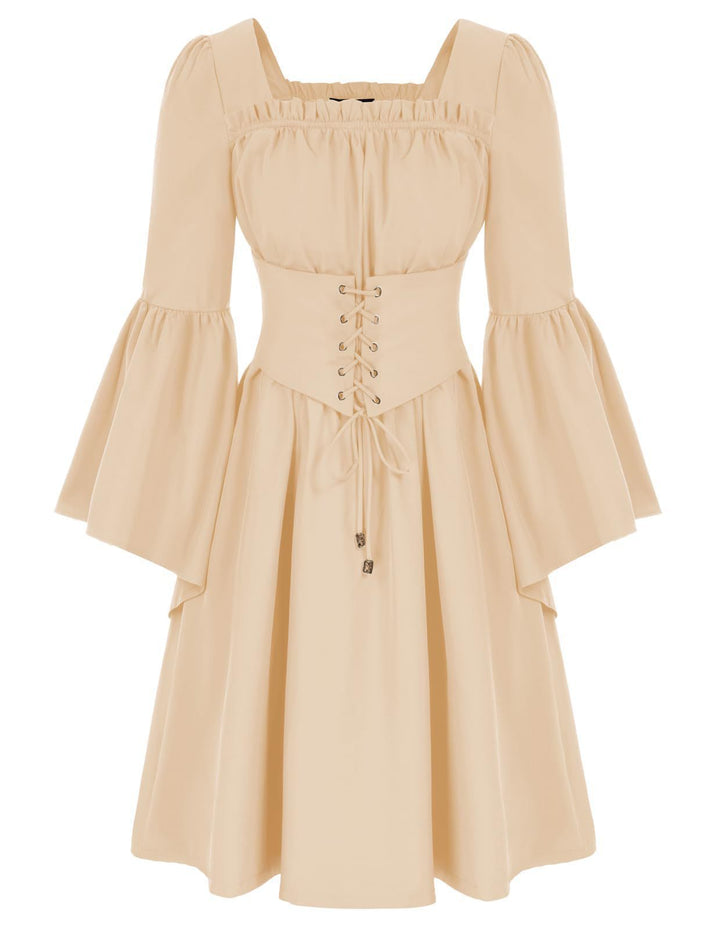 Damen Mittelalterliches Kleid mit fließenden Ärmeln und Schnürdetail Drune