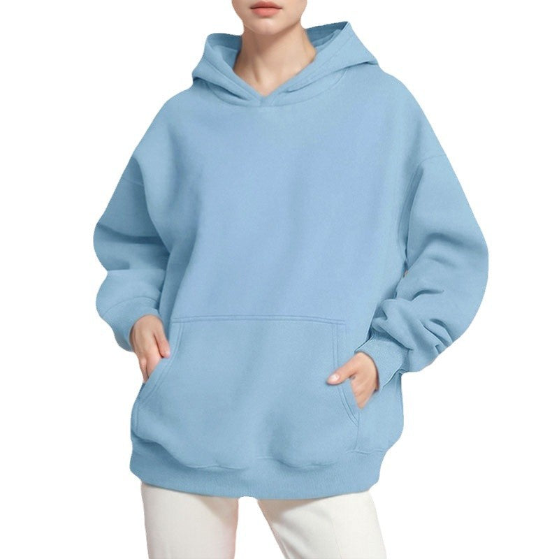 Damen nan lockerer Kapuzenpullover aus French Terry mit tiefer Schulterpassform und Kängurutasche Drune
