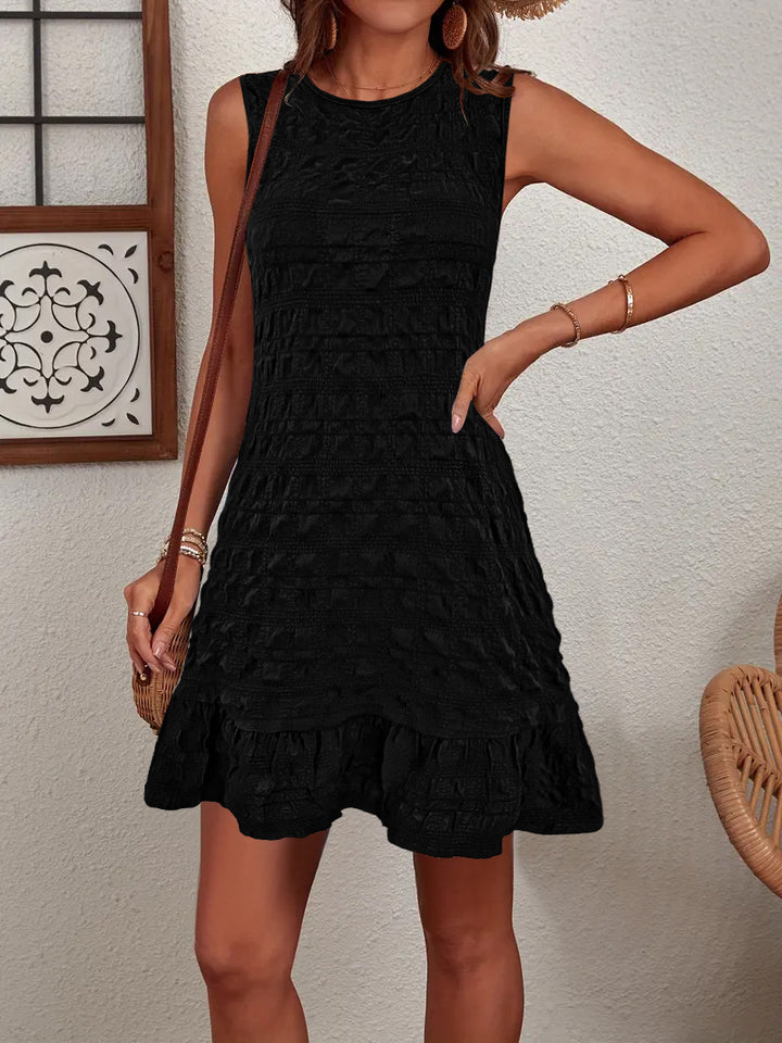 Damen ärmelloses Sommerkleid aus strukturiertem Material mit frischem Saum Drune