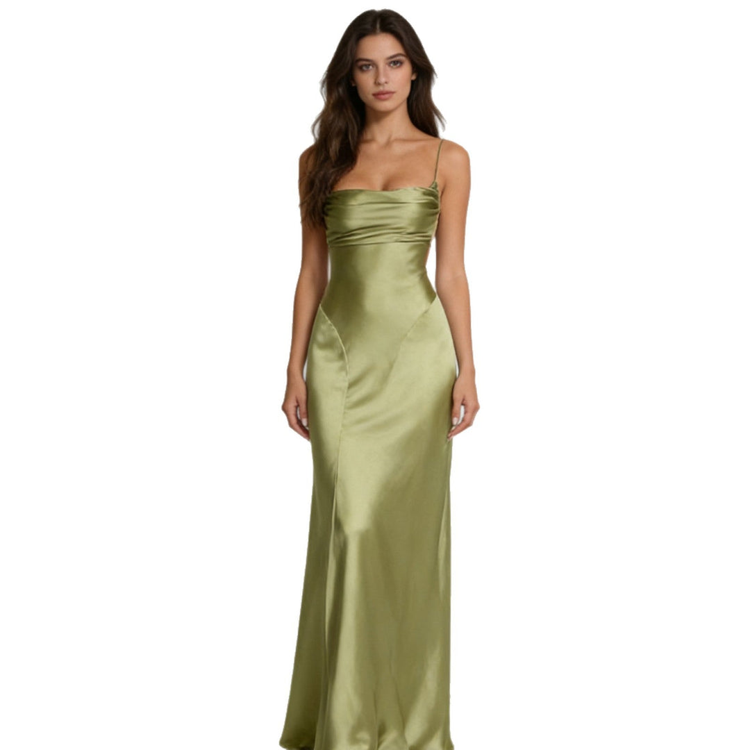 Damen Elegantes satin Abendkleid mit tailliertem Schnitt und schmalen Trägern Drune