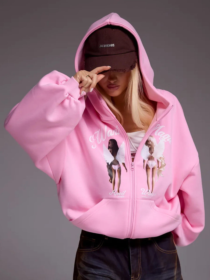 Damen oversized Kapuzenpullover mit kreativem Druck und lässigem Schnitt Drune