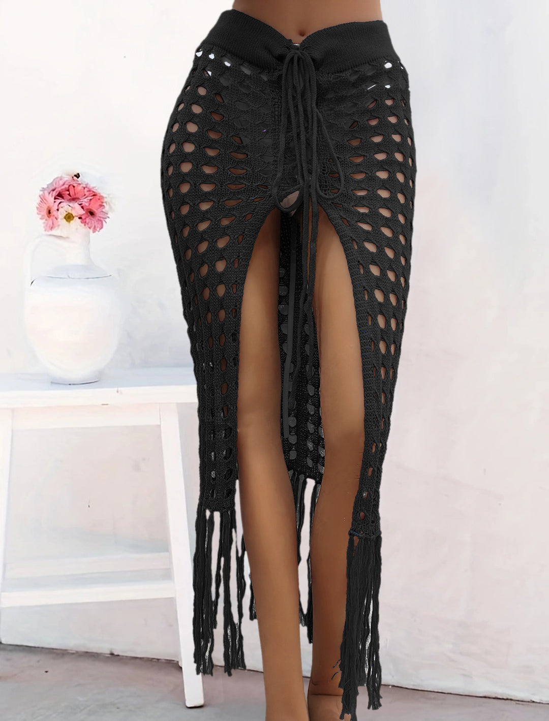 Damen gehäkelter Strand-Sarong mit Fransen Drune