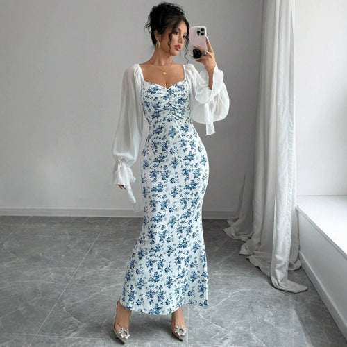 Damen Maxikleid mit floralem Print und elegantem Chiffonüberwurf Drune