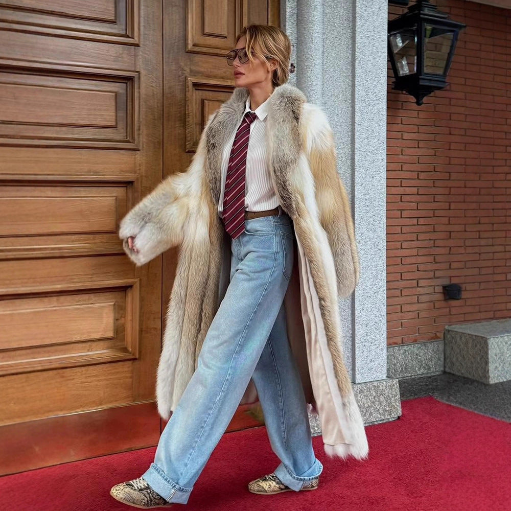Damen eleganter Langhaarmantel aus Kunstfell Drune