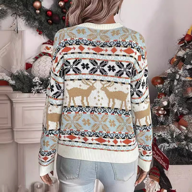 Damen Weihnachts-Strickpullover mit festlichem Rentierdesign und kuscheligem Material Drune