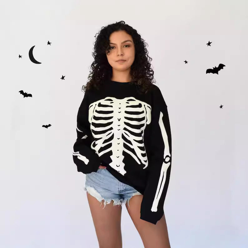 Damen Sweatshirt mit ausgefallenem Skelett-Design Drune