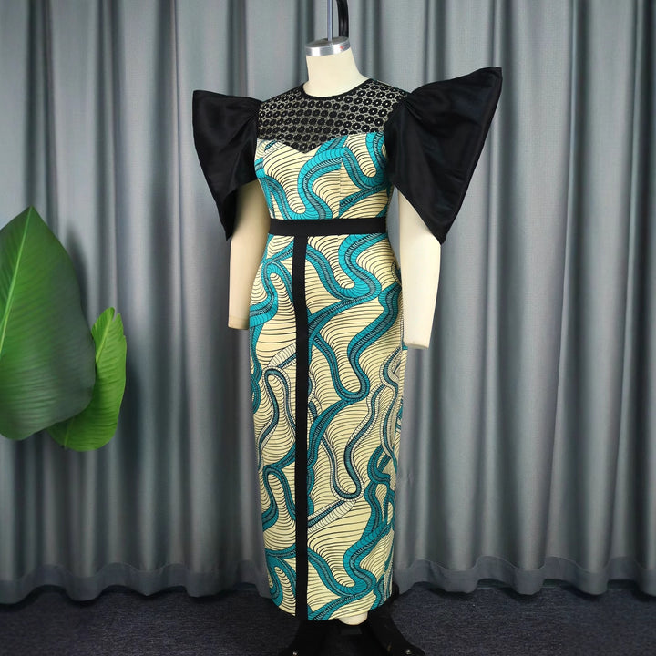 Damen Elegantes Maxikleid mit Volumenärmel und einzigartigem Muster Drune