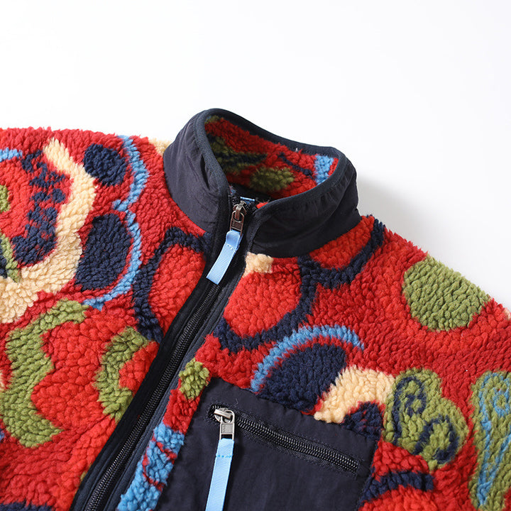 Damen farbenfrohe Fleecejacke mit hohem Kragen und praktischen Taschen Drune