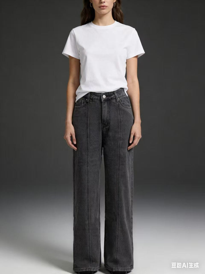 Damen Hoch taillierte weite Jeans mit raffinierten Nahtdetails Drune