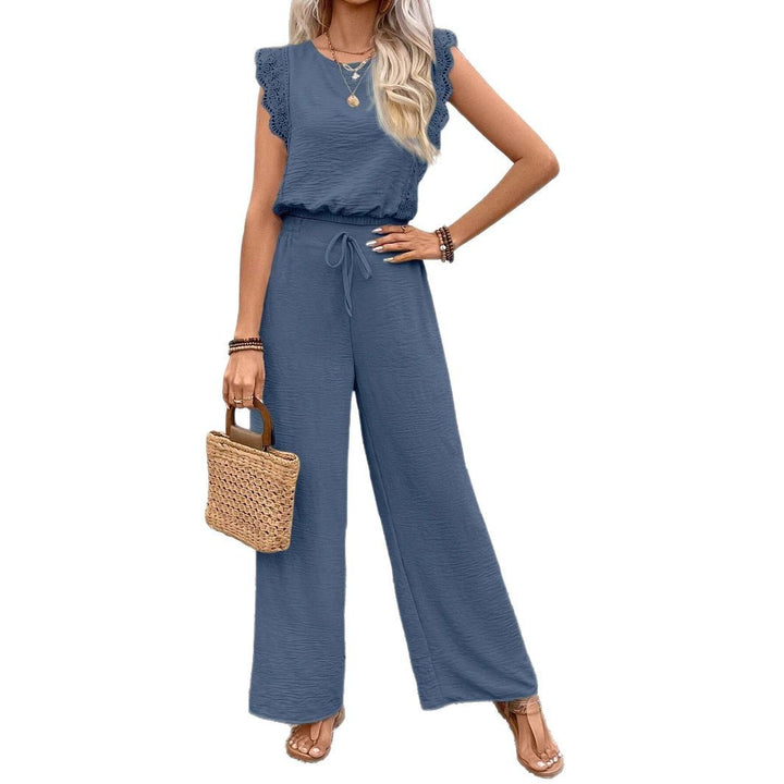 Damen luftiger Jumpsuit mit Rüschendetails und Gummibund Drune