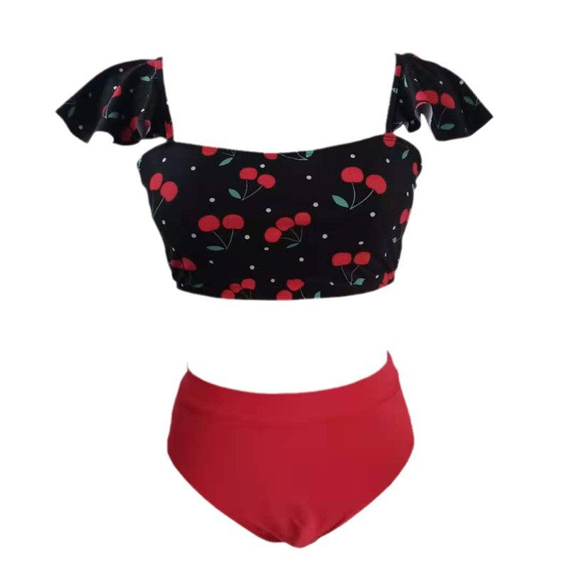 Damen Bikini-Set mit floralem Oberteil und hohem Taillen-Slip Drune