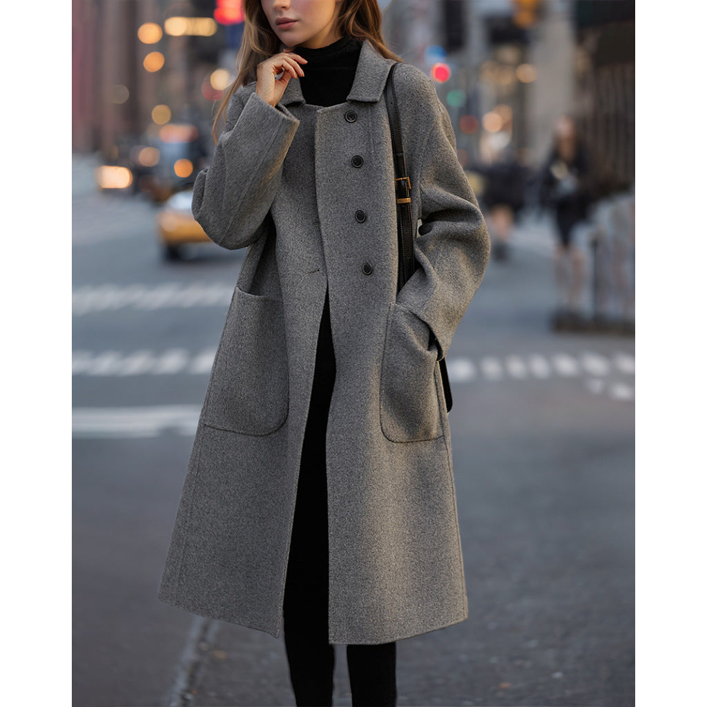 Damen Eleganter Wollmantel mit hohen Taschen und klassischem Revers Drune