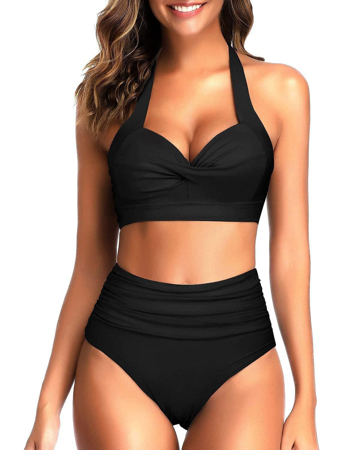 Damen Hoch tailliertes Bikini-Set mit modischem Tankini-Oberteil Drune