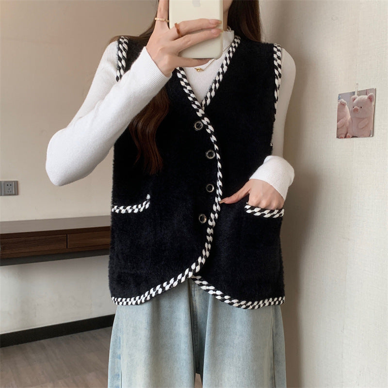 Damen Weste mit geflochtenen Akzenten und Knopfdetails Drune