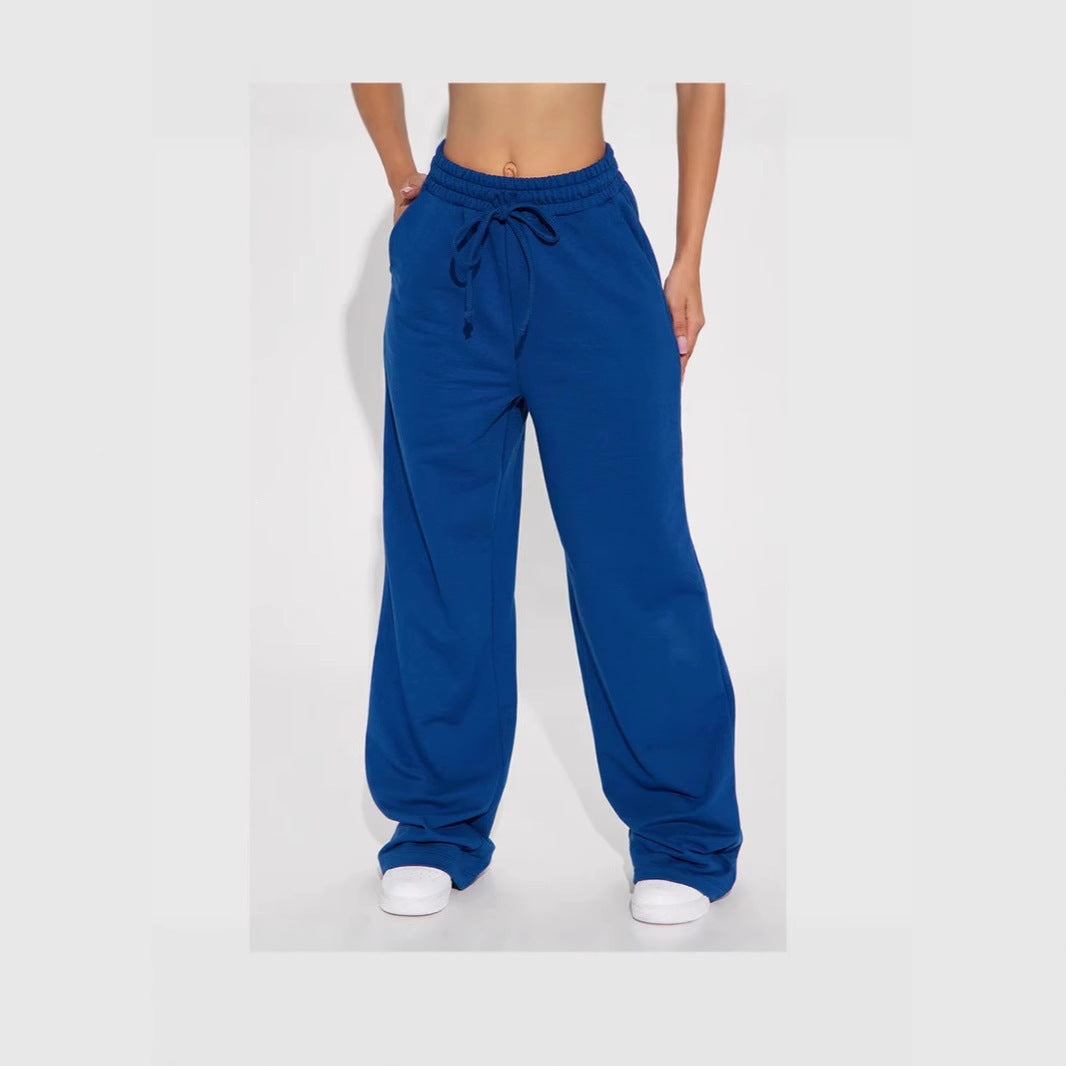 Damen nan breite High-Waist Loungehose aus weichem Baumwollmix mit Kordelzug und Eingrifftaschen Drune
