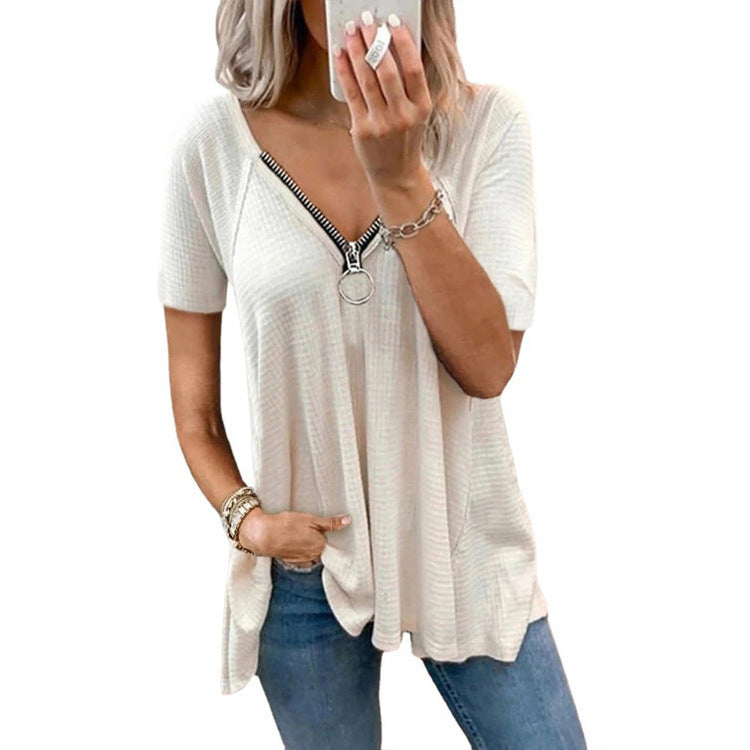 Damen lässiges T-Shirt mit stylischem Reißverschluss-Detail Drune