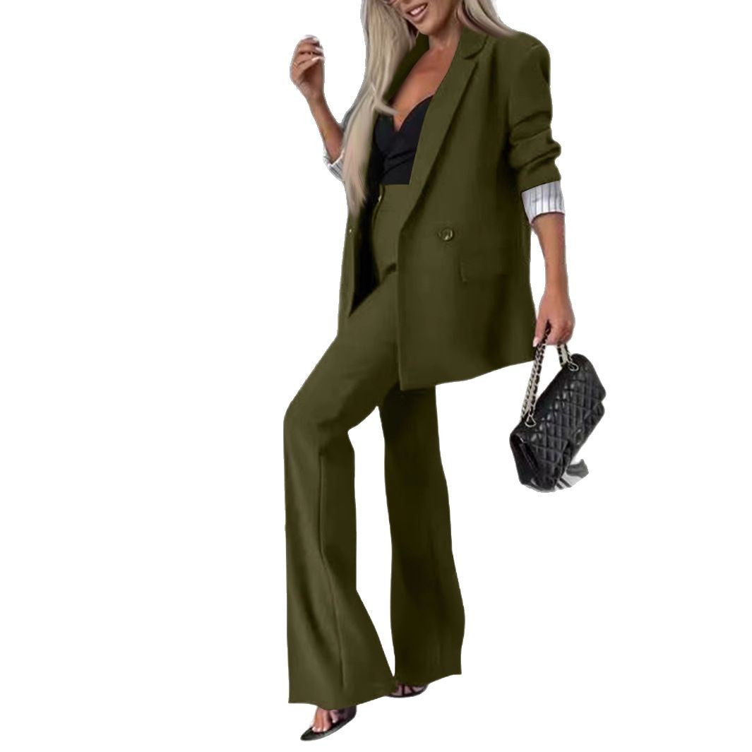Damen elegantes und modernes Anzug-Set mit weitem Hosenbein und tailliertem Blazer Drune
