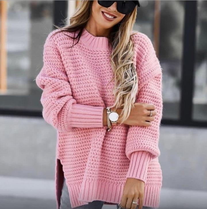 Damen Grobstrickpullover mit hohem Kragen und lockerer Passform Drune
