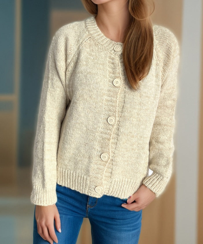 Damen kuschelige Strickjacke mit großen Knöpfen und feiner Textur Drune